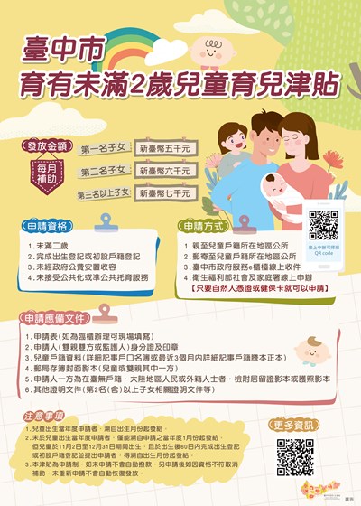 「臺中市育有未滿2歲兒童育兒津貼」宣導DM