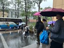 從軍役男撐傘依序搭車入營去