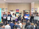 台中市南區區公所李美麗區長與人文課李文武課長對從軍役男政令宣導如反詐騙及宣傳115學年度起台中市公立與私立國中小營養午餐全面免費等活動